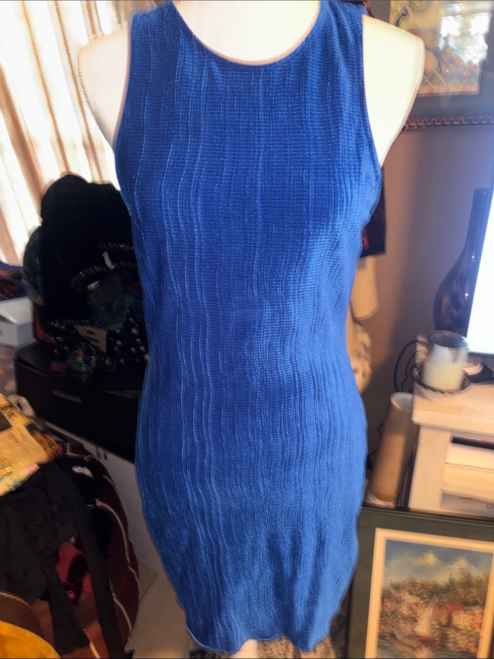Sleeveless Ribbed Knit Bodycon Dress Velvet - Blue
